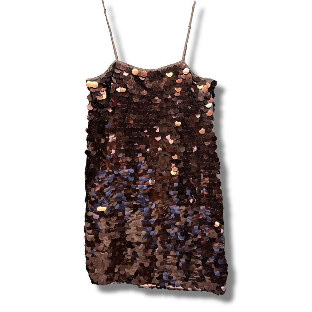 A New Day Women's XS Brown Sequin Mini Shift Party Dress Sleeveless